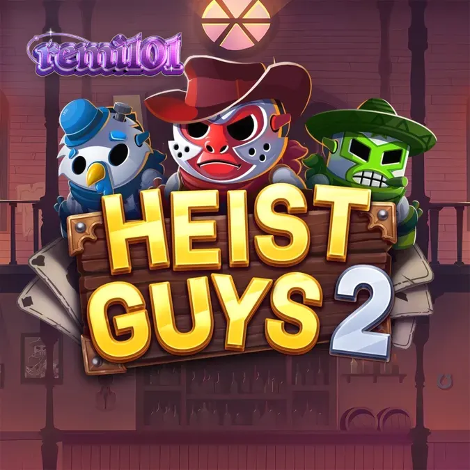 Tampilan visual slot Heist Guys 2 dengan nuansa perampokan sunset
